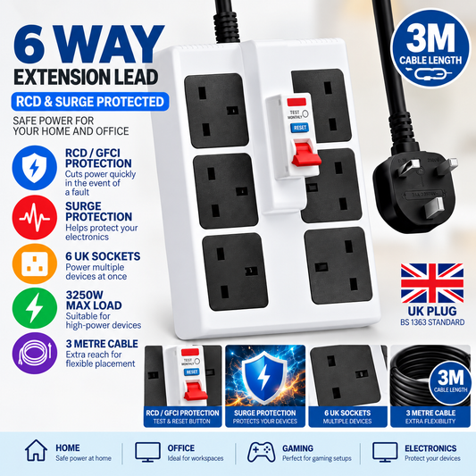 6 Way Extension Lead RCD