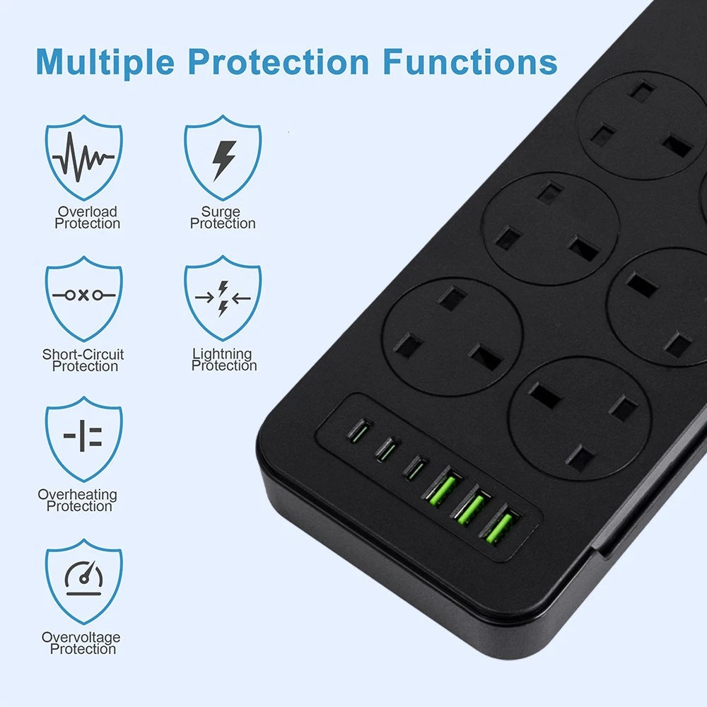 6 way surge protected extension lead with usb
