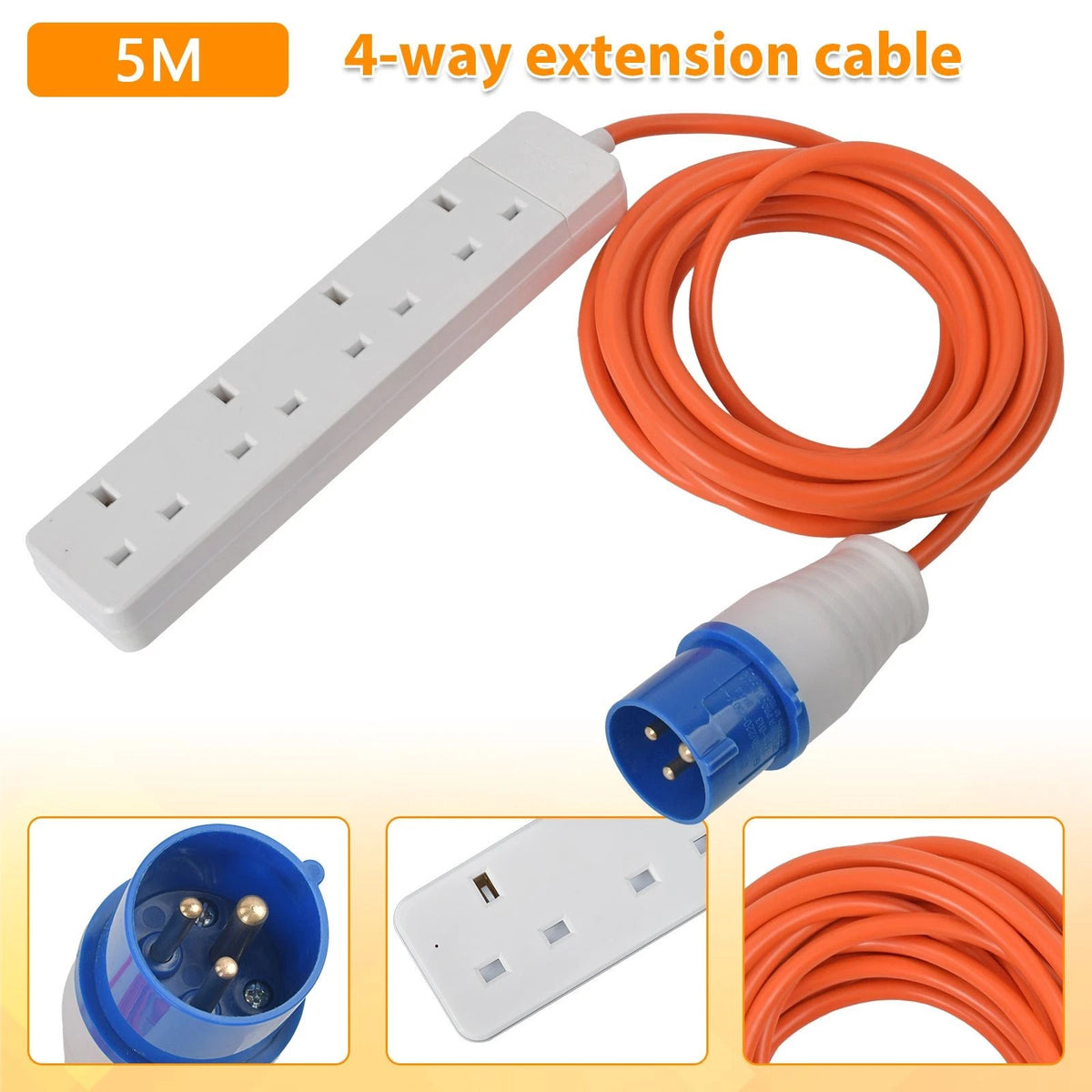 Camping 4 Way Extension Lead 5M