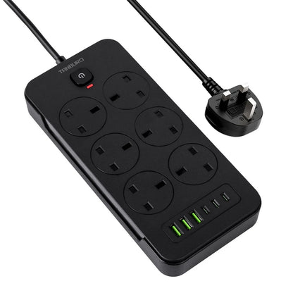 6 way surge protected extension lead with usb